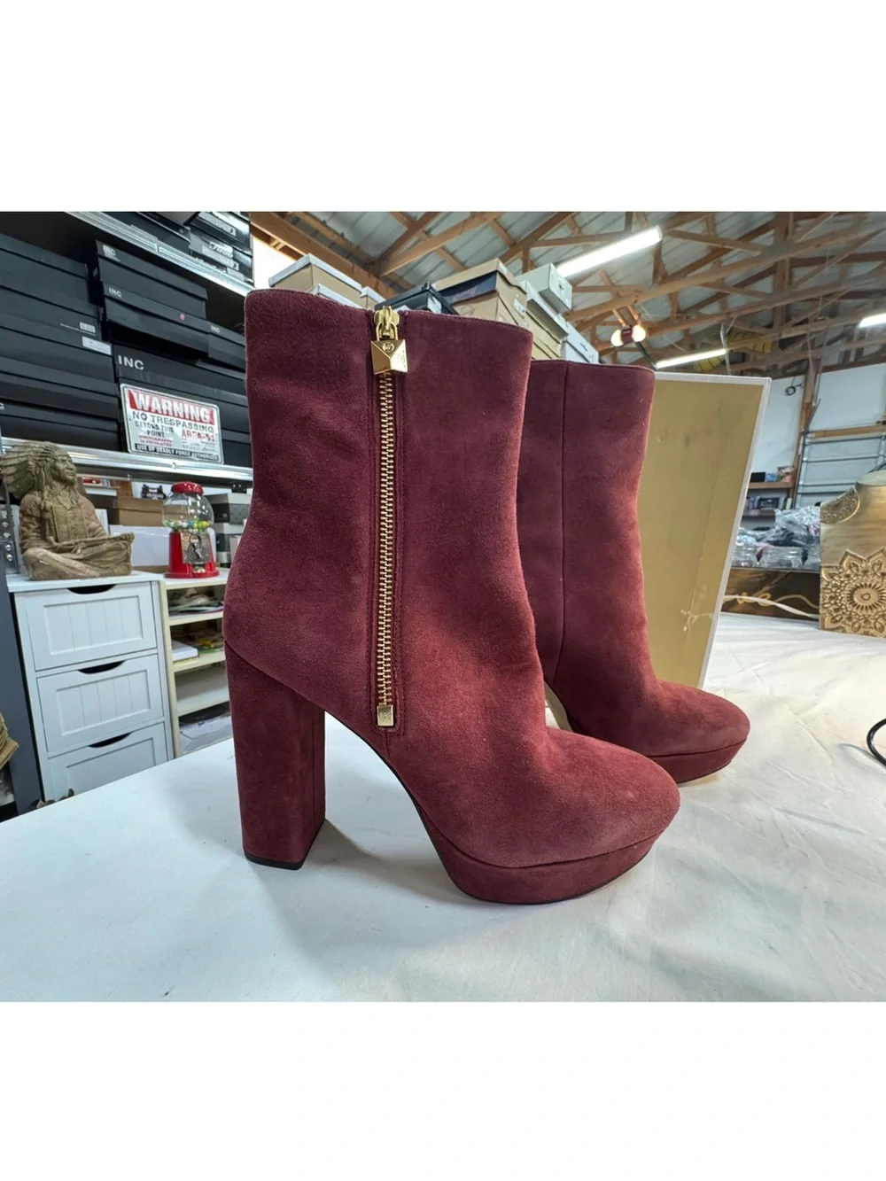 Michael Kors Burgundy Suede Platform Zip Ankle Boots size 9